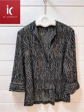 I.C. by CONNIE K Black & White Striped Blouse – XXL